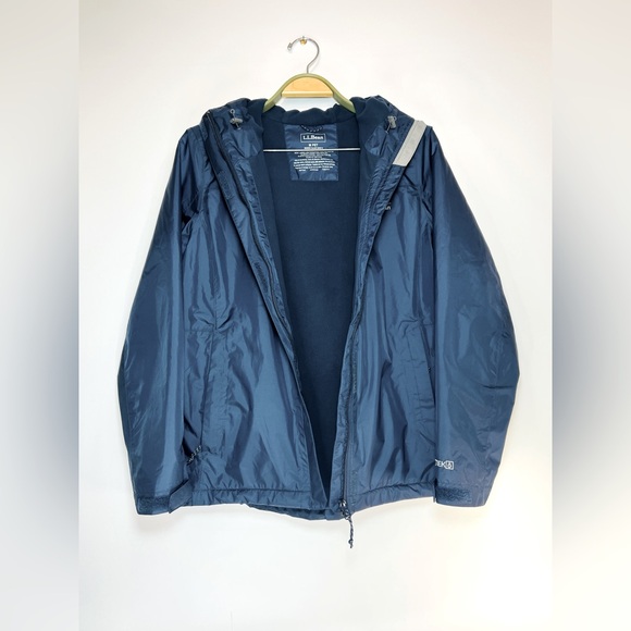 L.L. Bean Trail Model Rain Jacket Fleece-Lined Nautical Navy Size Medium Petite - Picture 4 of 13